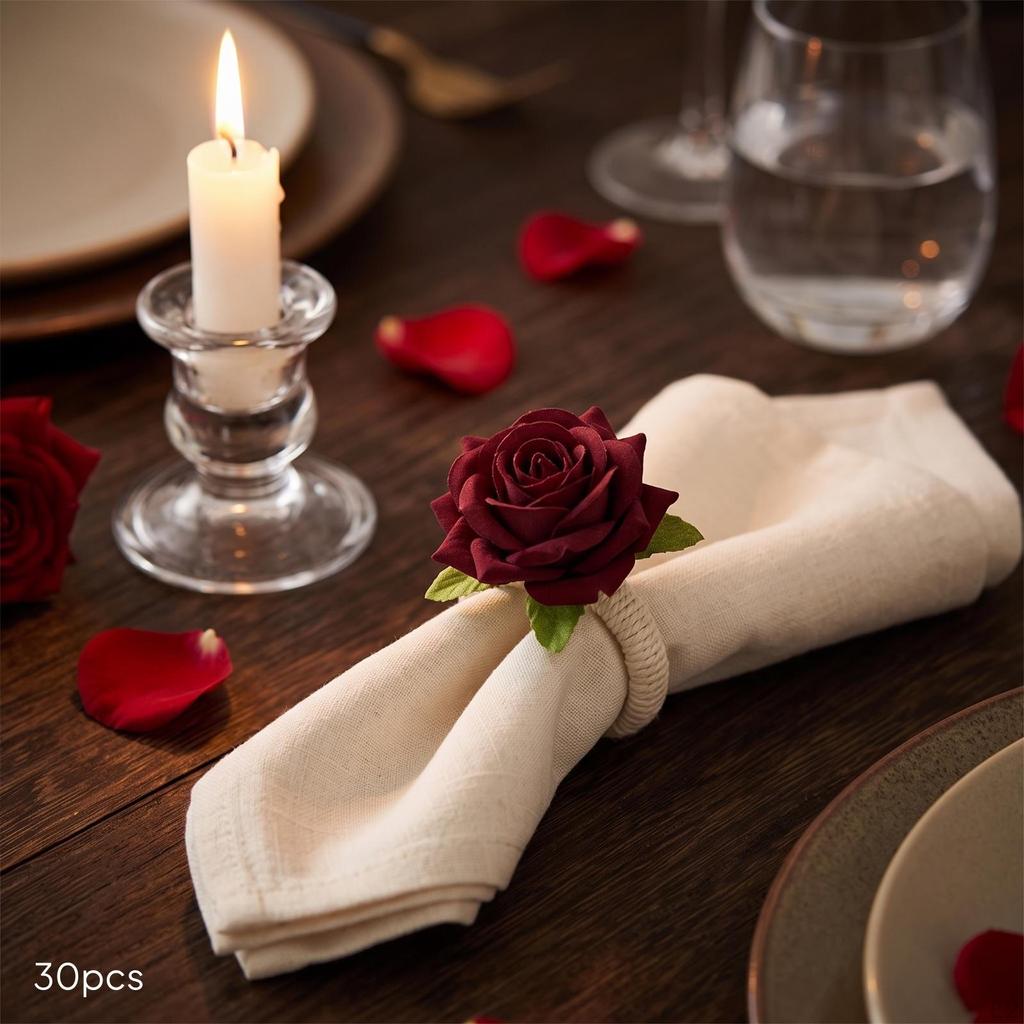 30 Pieces Rose Napkin Holder Floral Flower Elegant for Hosts,