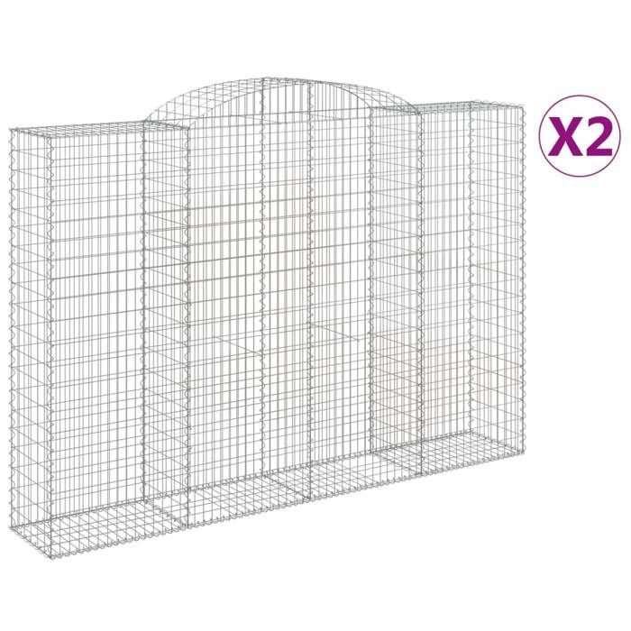 VidaXL Paniers à gabions arqués 2 pcs 300x50x200/220 cm fer galvanisé, gabion, cage de gabion, panier de mur de gabion, mur 3146791