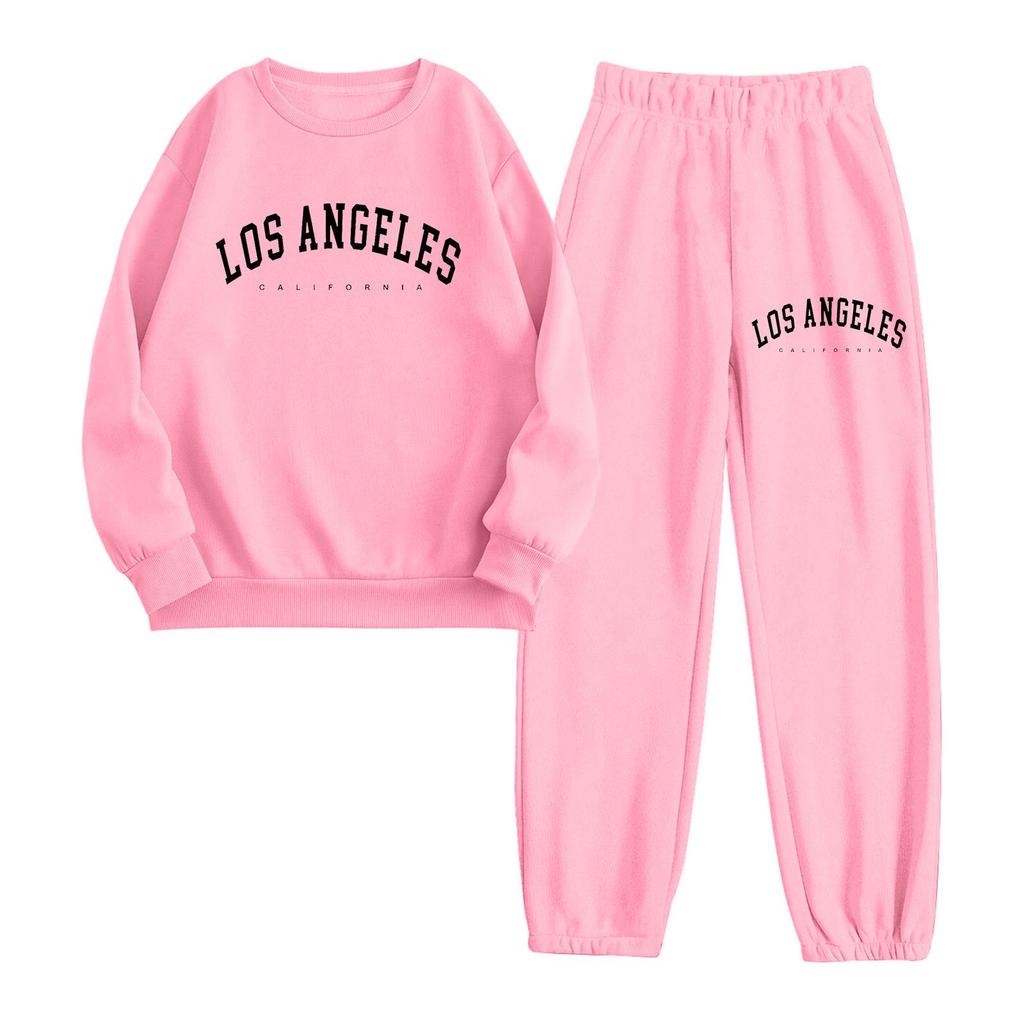 New Women's Autumn/Winter Letter Print Hooded Fleece Sweatshirt with Drawstring Pants