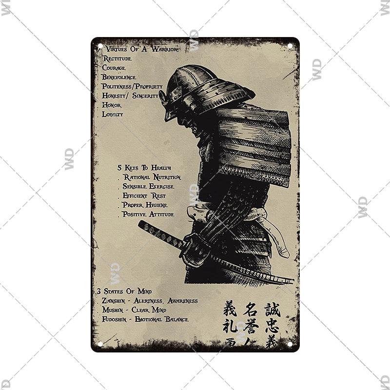 Retro-Kunst im japanischen Stil, Vintage-Samurai-Poster, Blechschild, dekorative Metalltafel, Wandplatte, Schilder, Wohnzimmer, Schlafzimmer, Heimdekoration