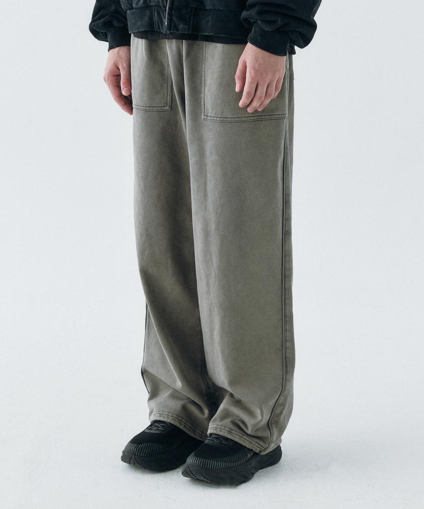 LETTERCOMO Heavy Cotton Garment Piping Wide Sweatpants Khaki Grey