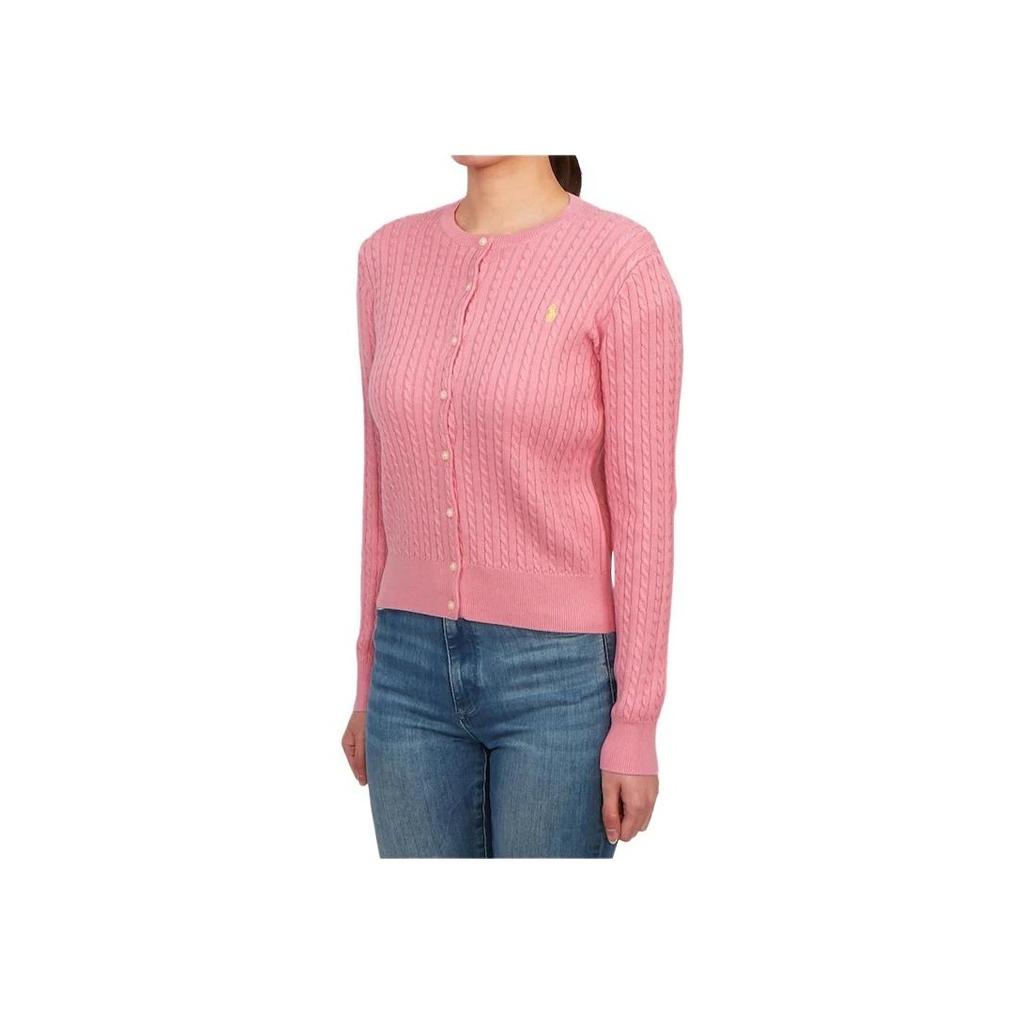 Polo Ralph Lauren Solid Color Cable Knit Logo Embroidery Button Long Sleeve Kids Sweater Pink 313543047-065