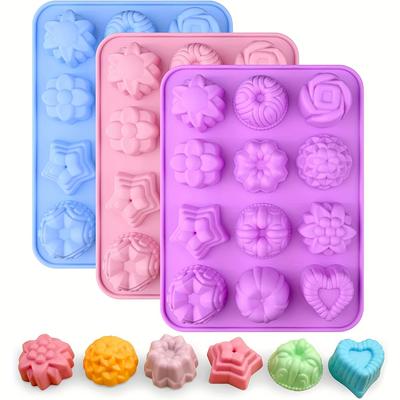 Silicone Molds for Making Soap, Lotion Bars, and Bath Bombs, Featuring Cavities In Various Shapes.