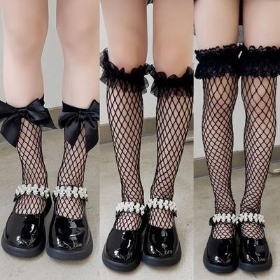 Kinder Mädchen Wadensocken Spitze Lolita Weiß Schwarz Farbe Kniehohe Socken für Kinder Mädchen Sommer Netzsocken Kleidung Zubehör