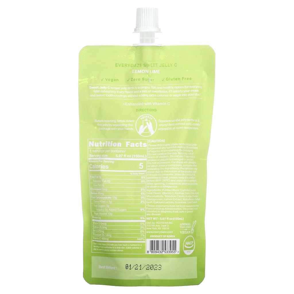 Everydaze Sweet Jelly C, Pflanzliches Konjak-Gelee-Getränk, Zitrone-Limette, 5,02 fl oz (150 ml)
