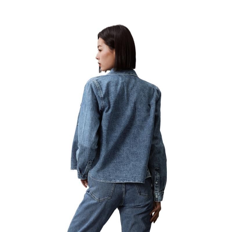 CALVIN KLEIN Jeans Vintage Tag Pocket Cotton Slim Fit Shirt Women Light Denim Blue J223851