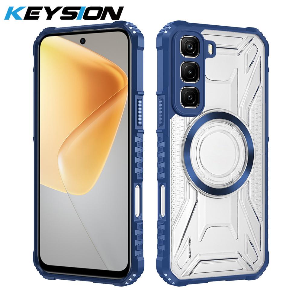 KEYSION Transparent Magnetic Case for Infinix Hot 50 4G Silicone+PC Heavy Duty Shockproof Phone Cover for Infinix Hot 50 Pro+ 4G