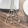 Ins Y2K Silver Love Heart Bowknot Phone Charm Strap Bead Pendant For Phone Accessories Hanging Rope Girl Jewelry