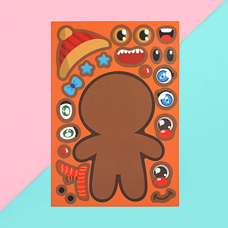 8/16Sheets Christmas Puzzle Stickers Santa Snowman Xmas Tree Make a Face Sticker Kids Party Favors Toy Gift New Year Decoration