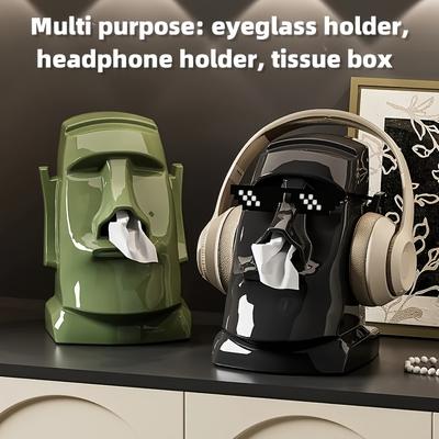 Vintage-Style Headphone Stand & Tissue Box Combo - Creative Stone Design for Living Room or Bedroom Decor, Durable Plastic, Rectangular Shape