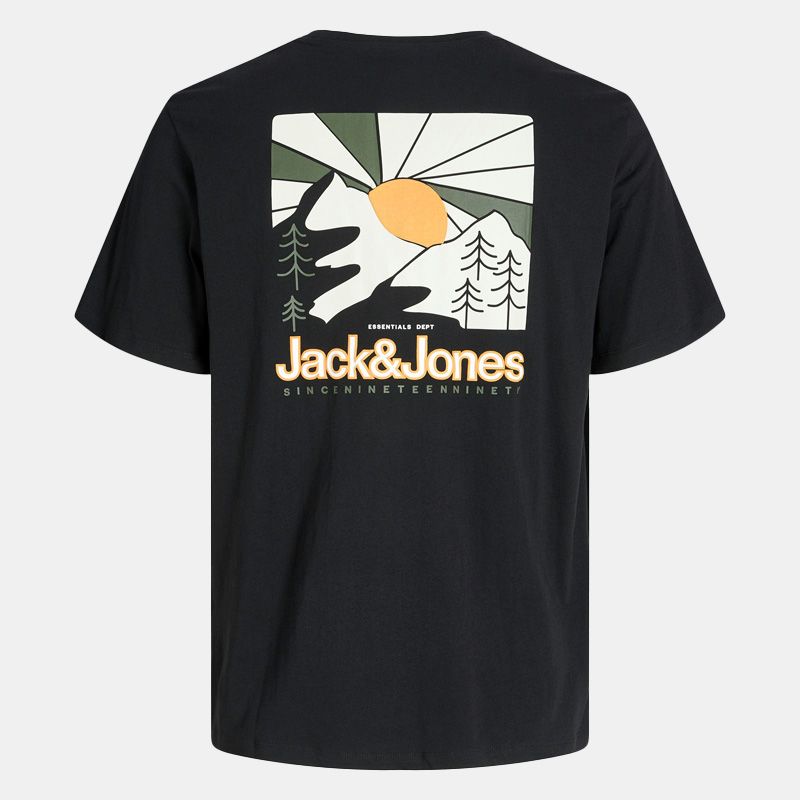 Men's Black Mine Short-sleeved T-shirt with Landscape Print JACK & JONES