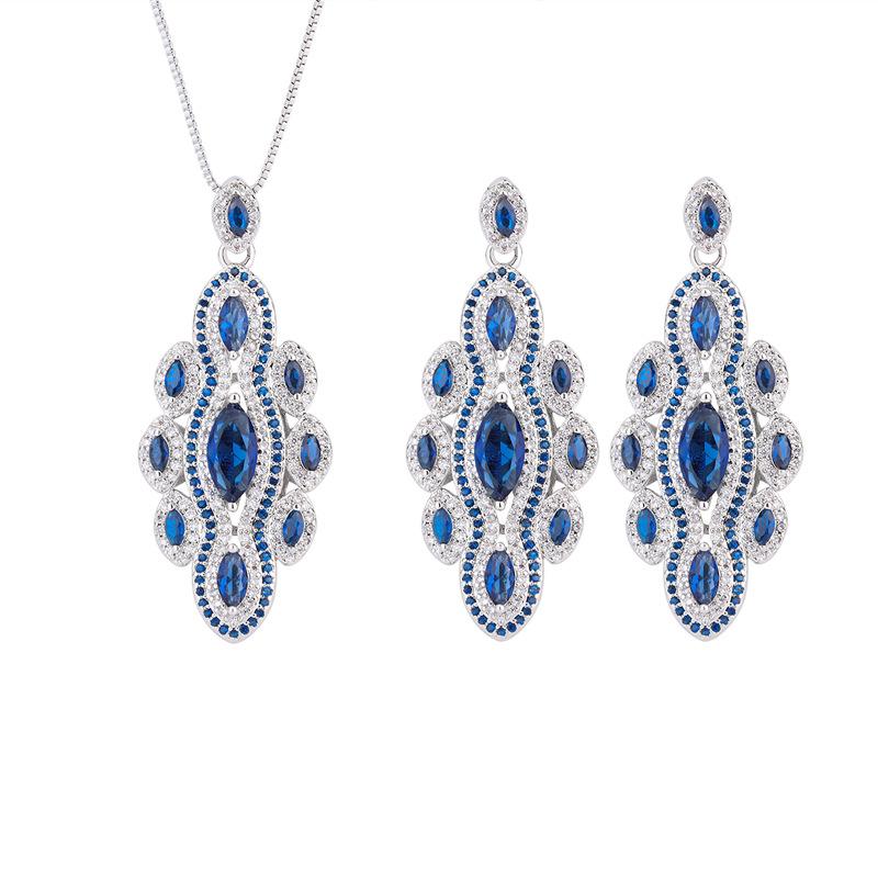 Schmuck Kupfer Vergoldet Schmuck Simulation Blaues Glas Handgefertigt Diamant Damenanzug Hauptstein 5 * 9