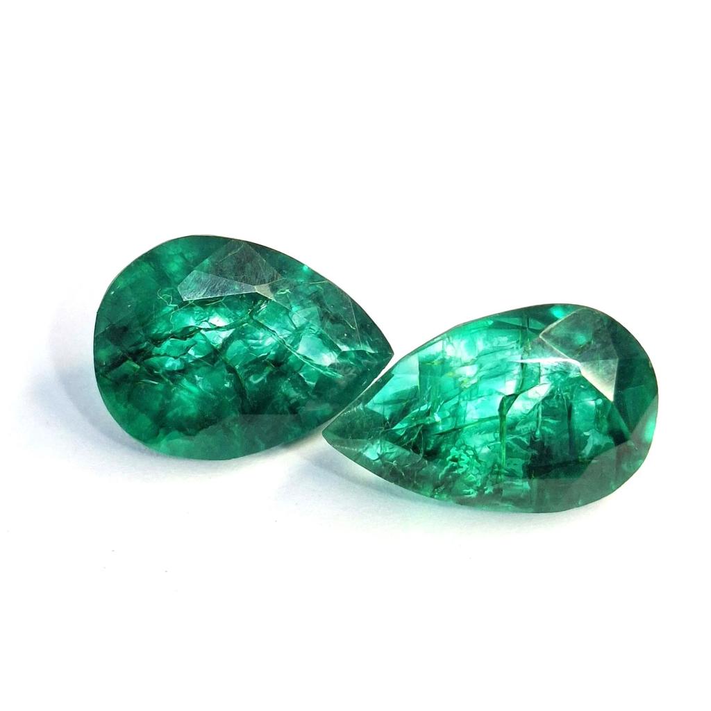 Stunning Natural Green Emerald Colombian 22-24 Ct Pear Cut Pair Loose Gemstone