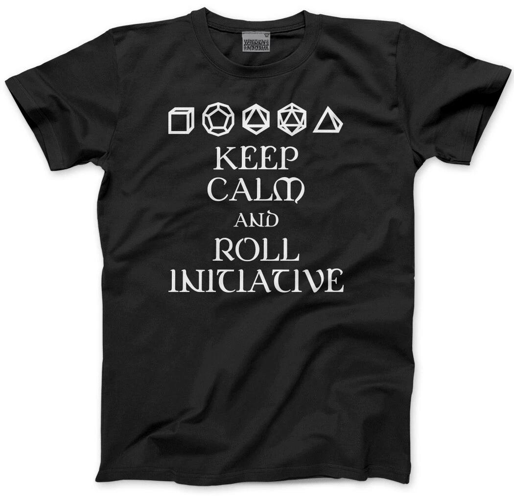 Keep Calm and Roll Initiative Mens Unisex T-Shirt Dragons DnD Dice D and D Gamer S