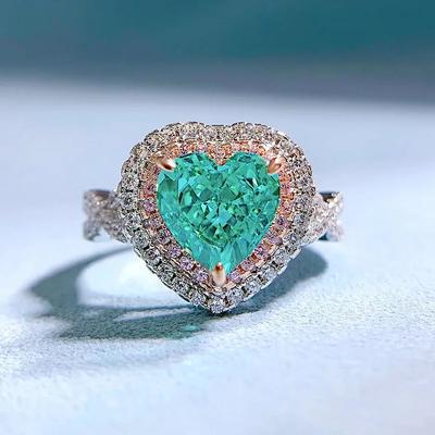 SpringLady 925 Sterlingsilber 8MM Herz Crushed Ice Schliff Paraiba Turmalin Hochkarbon Diamanten Edelstein Echtschmuck Ring
