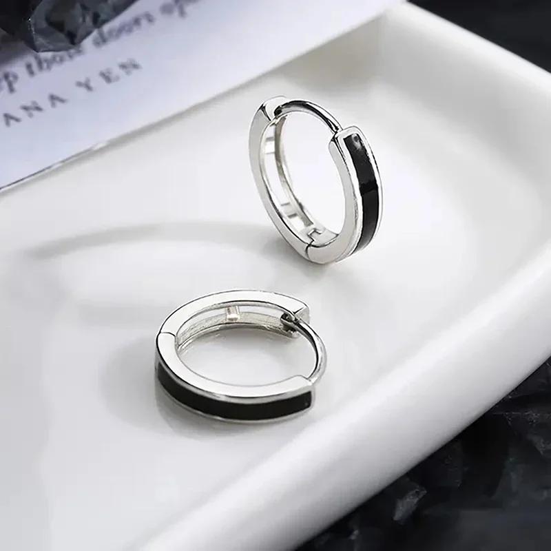 

CAOSHI Trendy Black Enamel Hoop Earrings Female Daily Wearable Accessories Fashion Women Versatile Silver Color Jewelry Gift