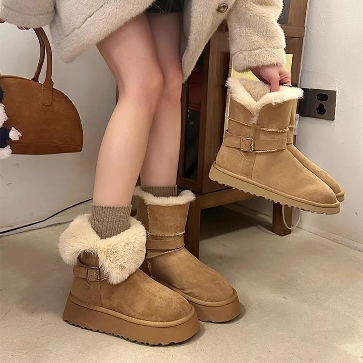 Thick-soled Snow Boots In the Winter of 2025 New Round Head Versatile Velvet Thickened Two Wear Flip Short Snow Cotton Shoes