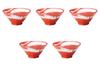 Set of 5 Goku Brushed Red Octagonal Bowls X Ramen Bowls by Setomonohonpo 6.3cm [19.7 10cm]