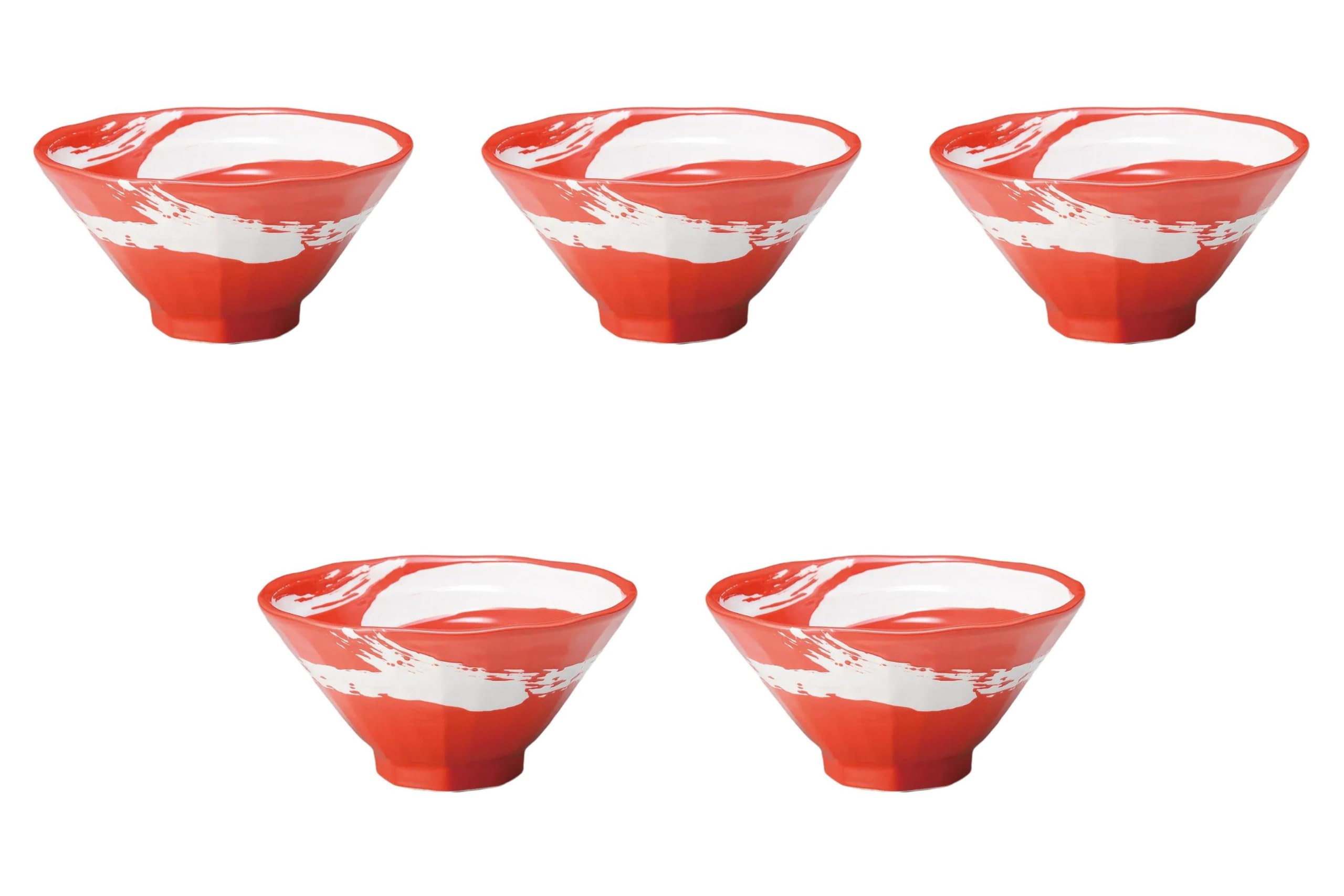 

Set of 5 Goku Brushed Red Octagonal Bowls x Ramen Bowls by Setomonohonpo 6.3cm [19.7 10cm]
