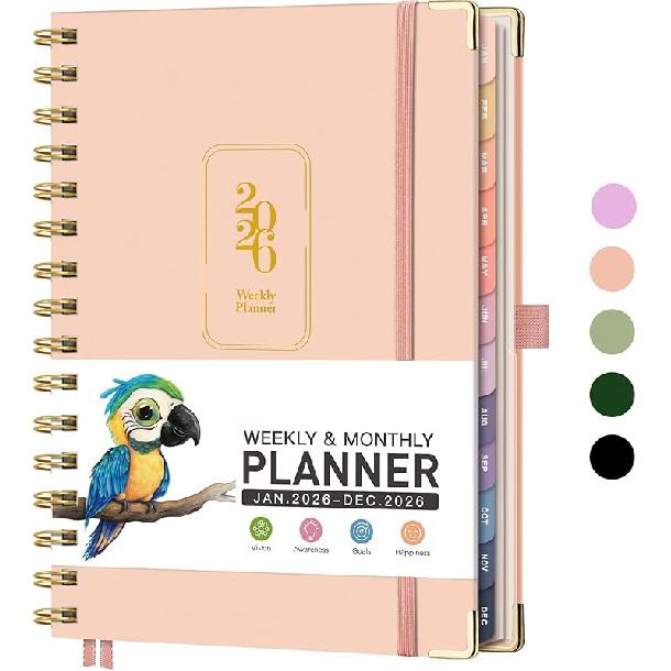 RETTACY 2026 Planner, Weekly and Monthly, Medium Size (5.7" x 8.3"), Jan - Dec 2026, Agenda, Calendar, 12 Month Tabs, Hardcover, 100 GSM Thick Paper,