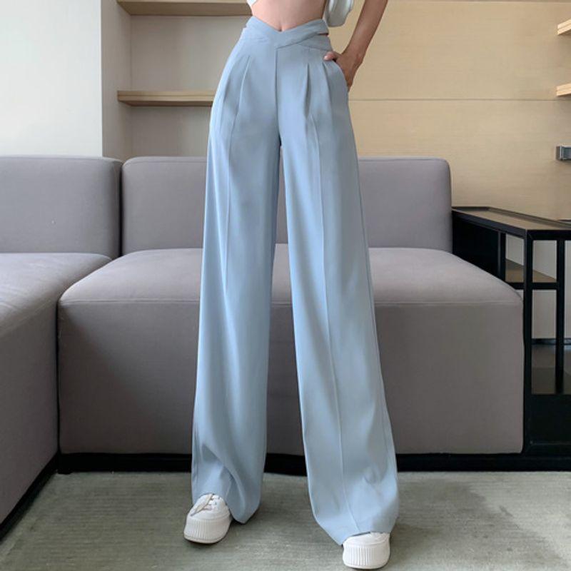 

Solid Color High Waist Loose Moving Pants Pure Color High Waist Loose-Fitting Mopping Pants light blue L