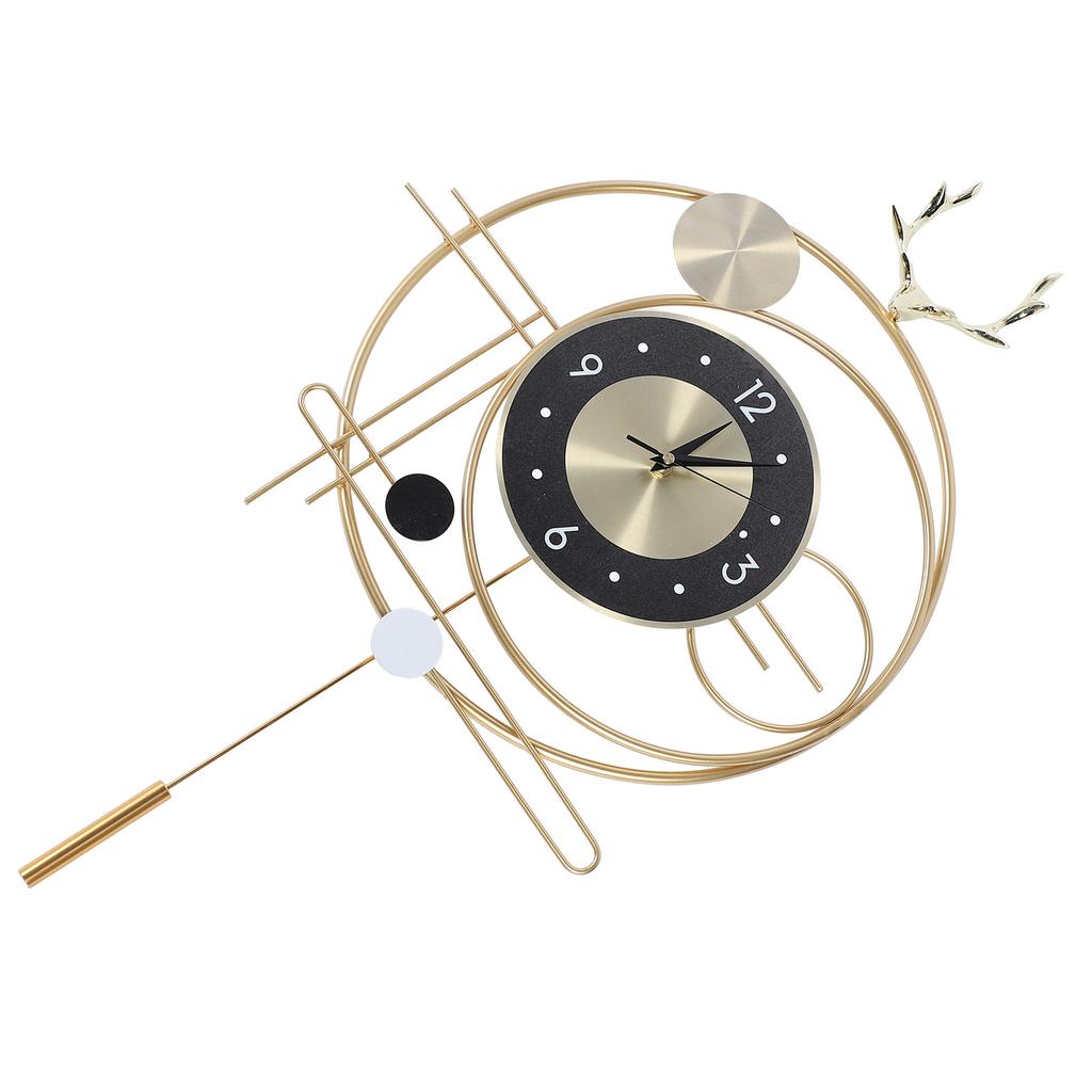 Wall Clock for Living Room Decor Metal Deer Horn Swinging Gold Pendulum Geometric Wall Clock Decor for Office Bedroom