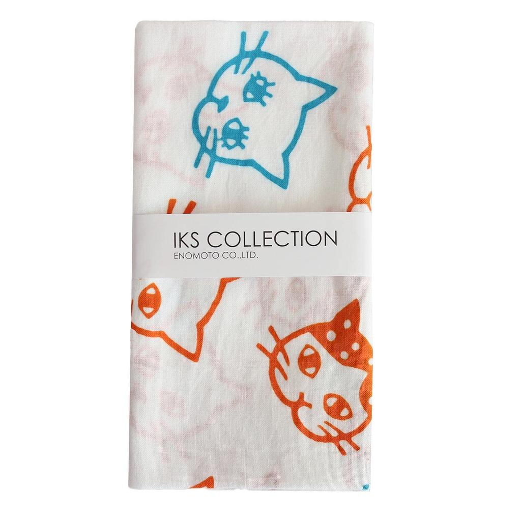 IKS Chusen Tenugui Hand Made in 34 x Prime Fabric Towel, Japan, 88cm, 100% Cotton, (Unfinished) (Cat Orange)