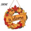 Fall Front Porch Decor Harvest Festival Welcome Sign for Door, Rustic Wooden Hanging Wheat Ear Ornament with Hemp Rope, Autumn Pumpkin Plaque