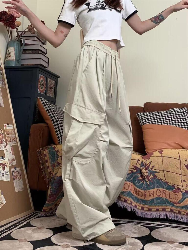 Korean Retro Style Loose Fit Wide Leg Work Pants