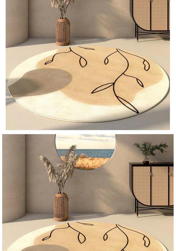 Round Faux Cashmere Wabi-Sabi Rug for Living Room, Bedroom, or Office