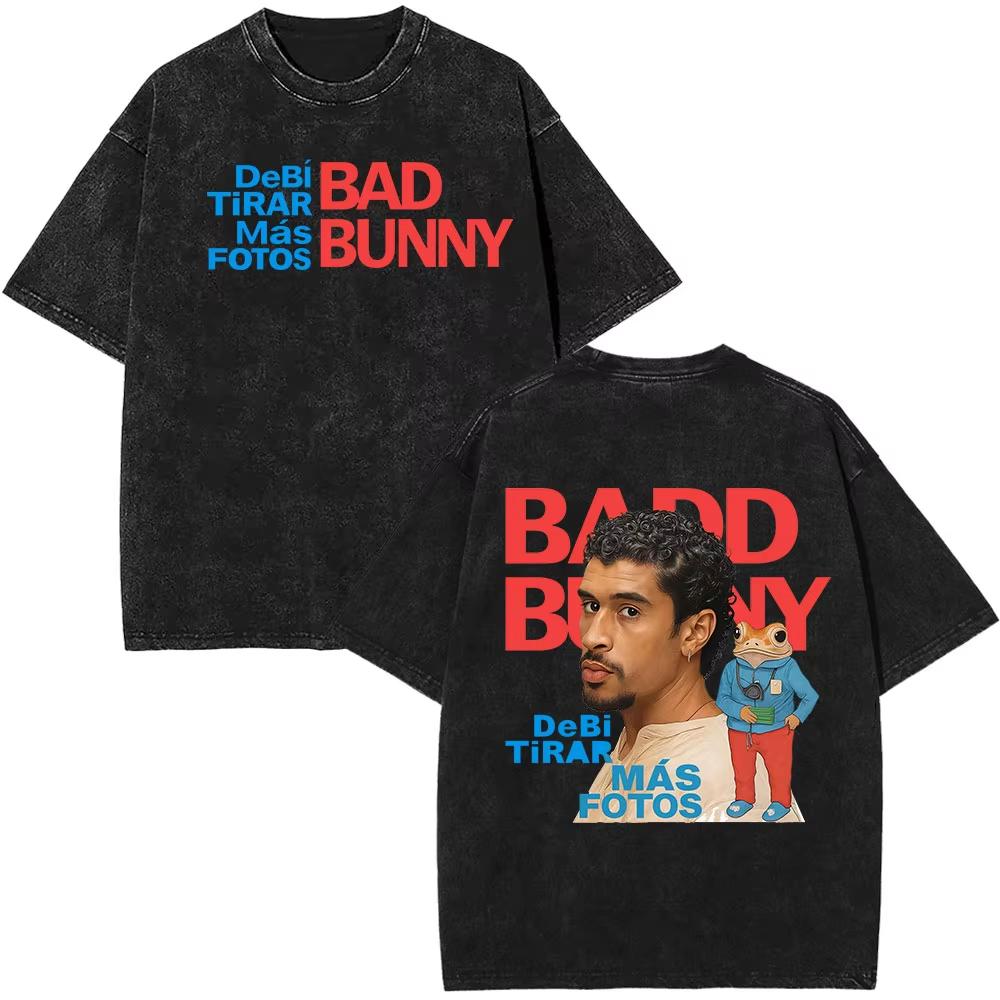Rapper Bad Bunny Tour Debi Tirar Mas Fotos DTMF Merch Tshirts Men Fashion Summer Hip Hop Vintage Washed Tshirts Streetwear