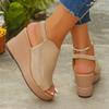 Fashion Gold Platform Wedge Sandals for Women Open Toe Thick Sole Summer Beach Shoes Woman Fashion Elastic Ankle Strap High Heel Sandals