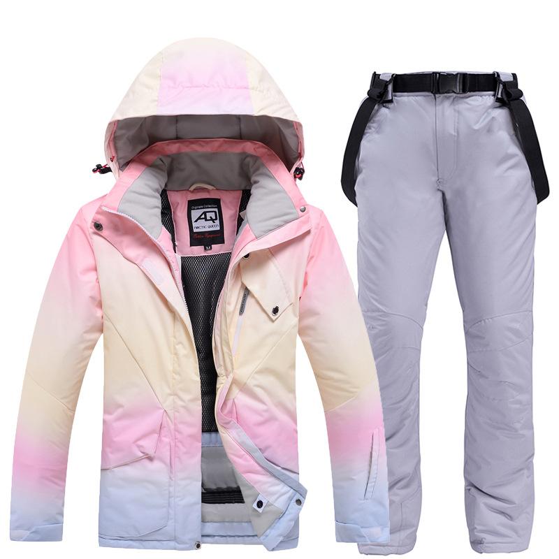 Set da Sci Invernale da Donna Impermeabile Antivento Giacca da Sci + Set di Pantaloni Caldi Ispessiti