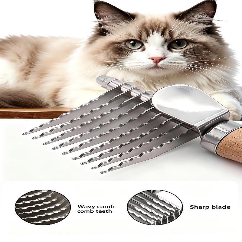 Dog And Cat Dematting Brush & Undercoat Rake, Professional Pet Dematting Comb With Wood Handle, Stainless Steel Deshedding Tool