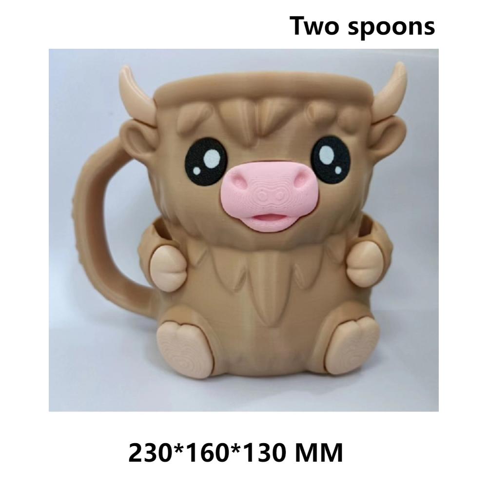 3D Printed Ice Cream Pint Holder Cute Cartoon Animal Water Mug Creative Cow Pattern Ice Cream Containers Kitchen Tools