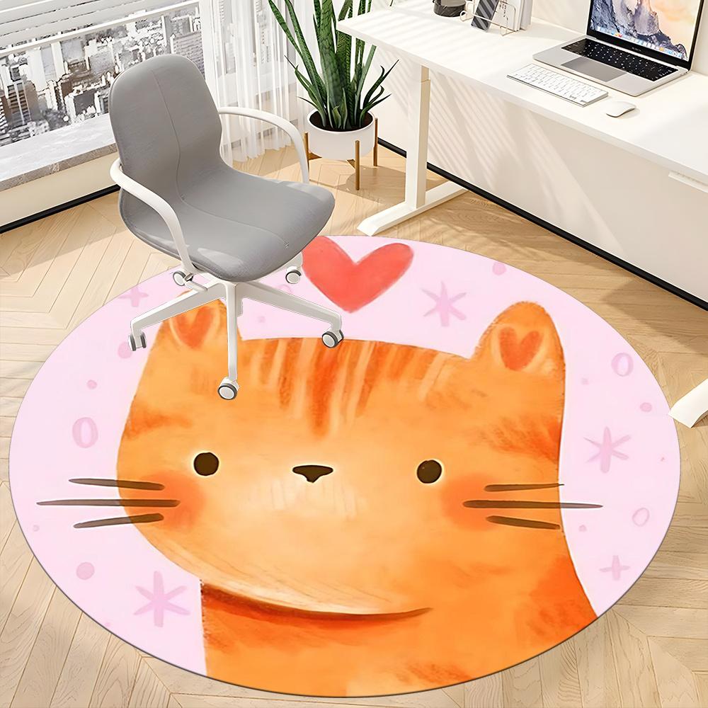 1pcCat Love Office Round Area Rug, Indoor Mat Suitable ForOffice, Under Office Chairs Bedroom Living Room Home Decor, Room Deco 092