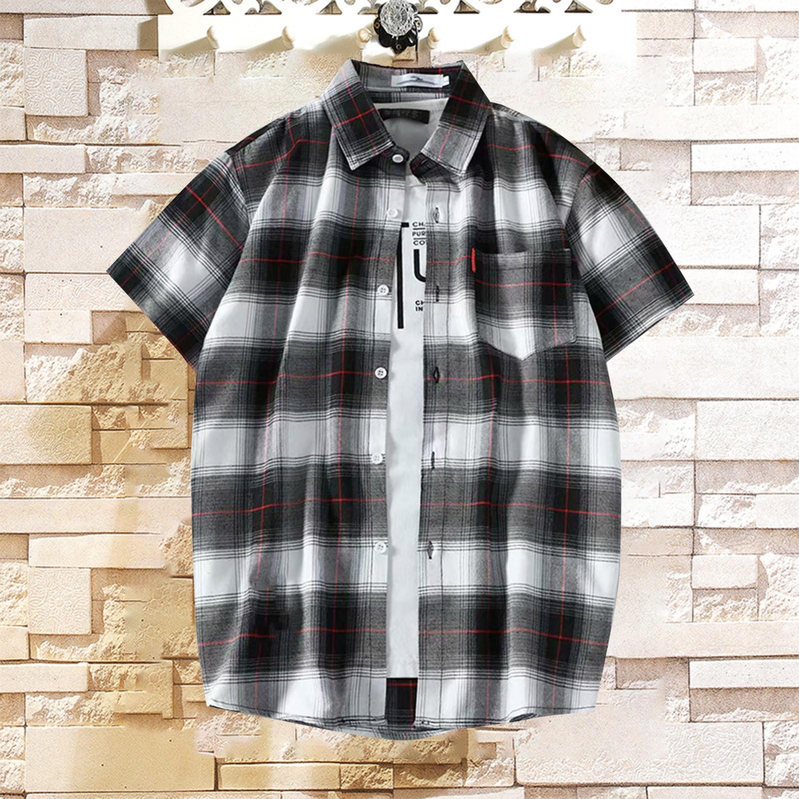 

Мужская клетчатая рубашка, рубашка с коротким рукавом, летняя повседневная одежда S белый