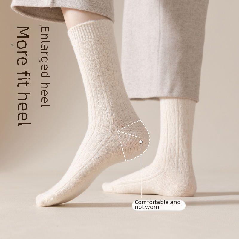 Damskie skarpetki frotte do połowy łydki w jednolitym kolorze - Jesień/Zima w stylu japońskim