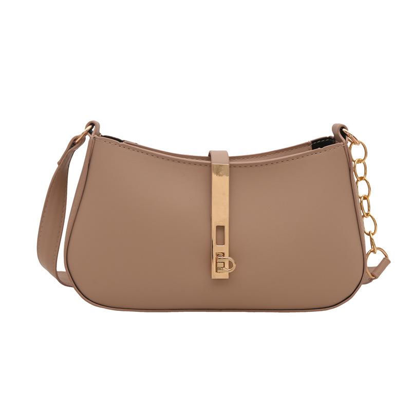 Stylish And Simple Shoulder Bag Versatile Commuter Bag Foreign-Style Texture Pu Women'S Bag Solid Color Chain Armpit Bag