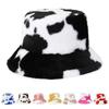 Girl Autumn and Winter Lamb Plush Female Hats Cow Print Caps Korean Style Caps Flannel Bucket Hat