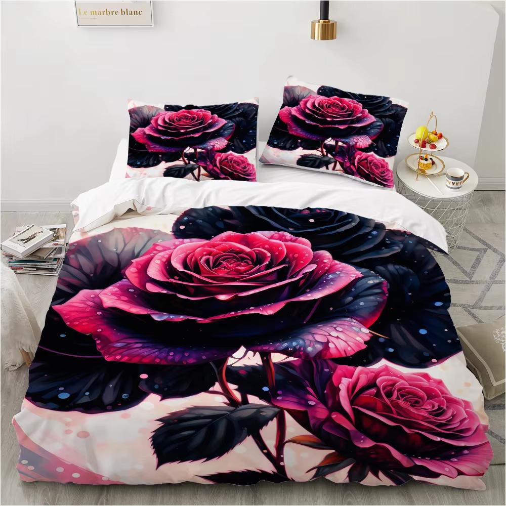 Rose Pattern Duvet Cover Set King Size 3D Floral Bedding Set Suitable for Couples Wedding Gift 3 Pcs Contains 2 Pillowcases