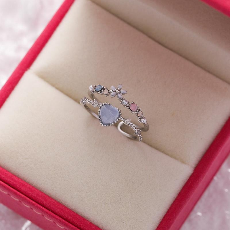 Korean CZ Sweet Crystal Zircon Heart Ring For Women Exquisite Shell Flower Opening Finger Rings Girls Princess Wedding Jewelry