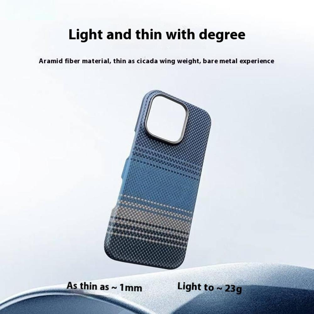 Pro iPhone 15 Pro Pouzdro Gradientní Aramidové Vlákno Magnetický Kryt na Telefon s Kovovým Rámečkem Objektivu