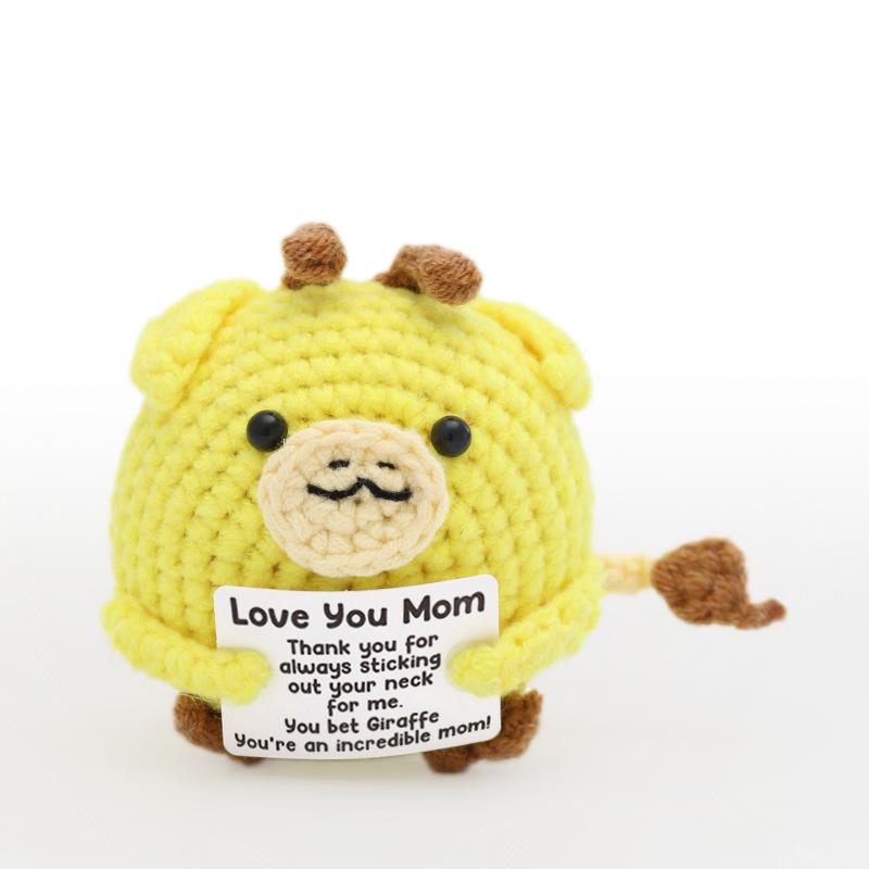 Funny Crochet Pig Doll Ornament Home Room Decoration Handmade Knitted Positive Energy Pig Doll With Card Christmas Party Gifts