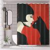 1pc Woman and Cat Winter Bathroom Curtain Digital Print Polyester Shower Curtain No-Hole Punch Partition Bath Curtain