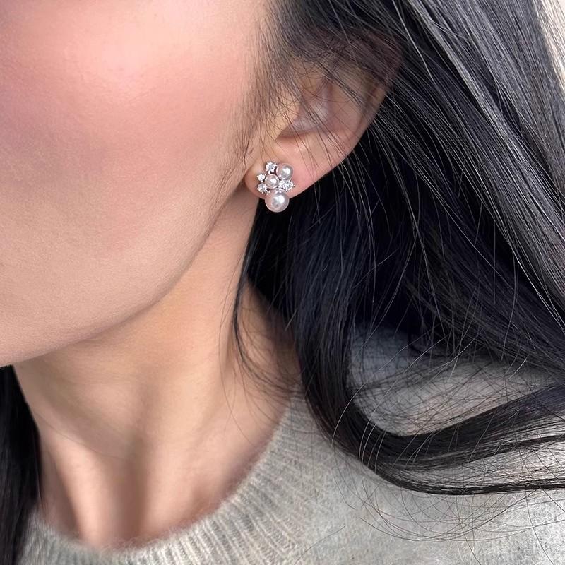 Gentle Rose Pearl Zircon Stud Earrings New Women's Earrings