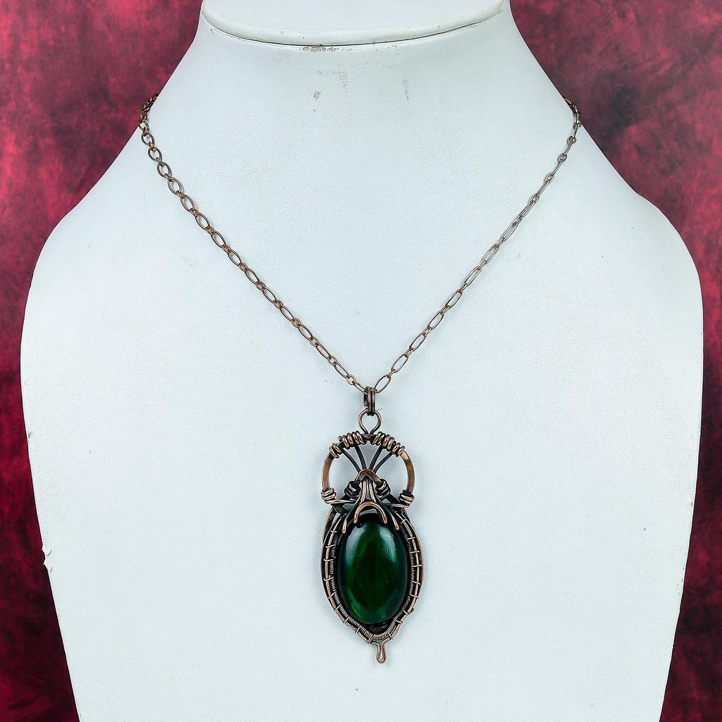 Green Fire Labradorite Pendant Copper Wire Wrapped Pendant Gemstone Wire Jewelry