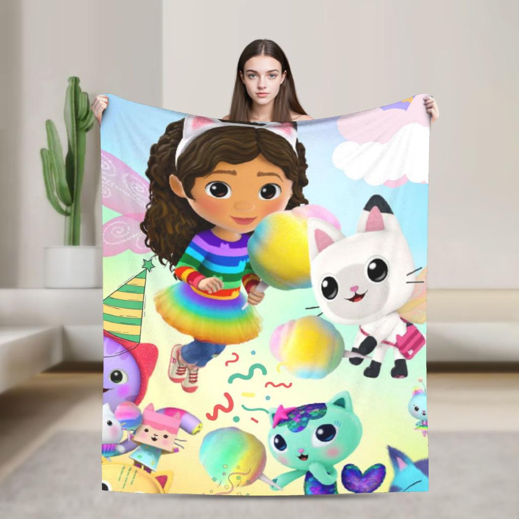 Cartoon Cute Gabby Dollhouse Blanket Cover  Fleece Throw Blankets Summer Air Conditioning Decoration Soft Warm Bedspread