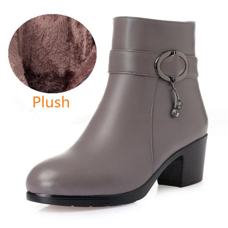 Winter Genuine Leather Women Boots Thick Wool Warm Women High-heeled Boots High Quality Female Snow Boots Fashion Women Shoes 43