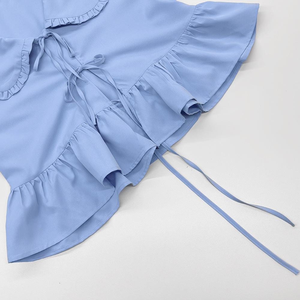 2026 Spring Fashion: Women's Long Sleeve Cotton Shirt with Doll Collar and Tie-up Design - European & American Style